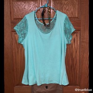 Seafoam Green Lace Tee Sz 3X